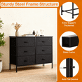 thumbnail image 3 of 6-Drawer Fabric Dresser with Wood Top - Compact Storage Cabinet for Bedroom and Living Room, Black, 3 of 7