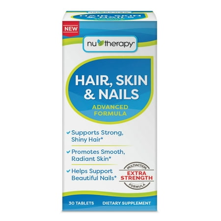 Nu-Therapy Hair, Skin & Nails Extra Strength Advanced Formula, 2,500mcg Biotin and 90% Hyaluronic Acid, 30 servings