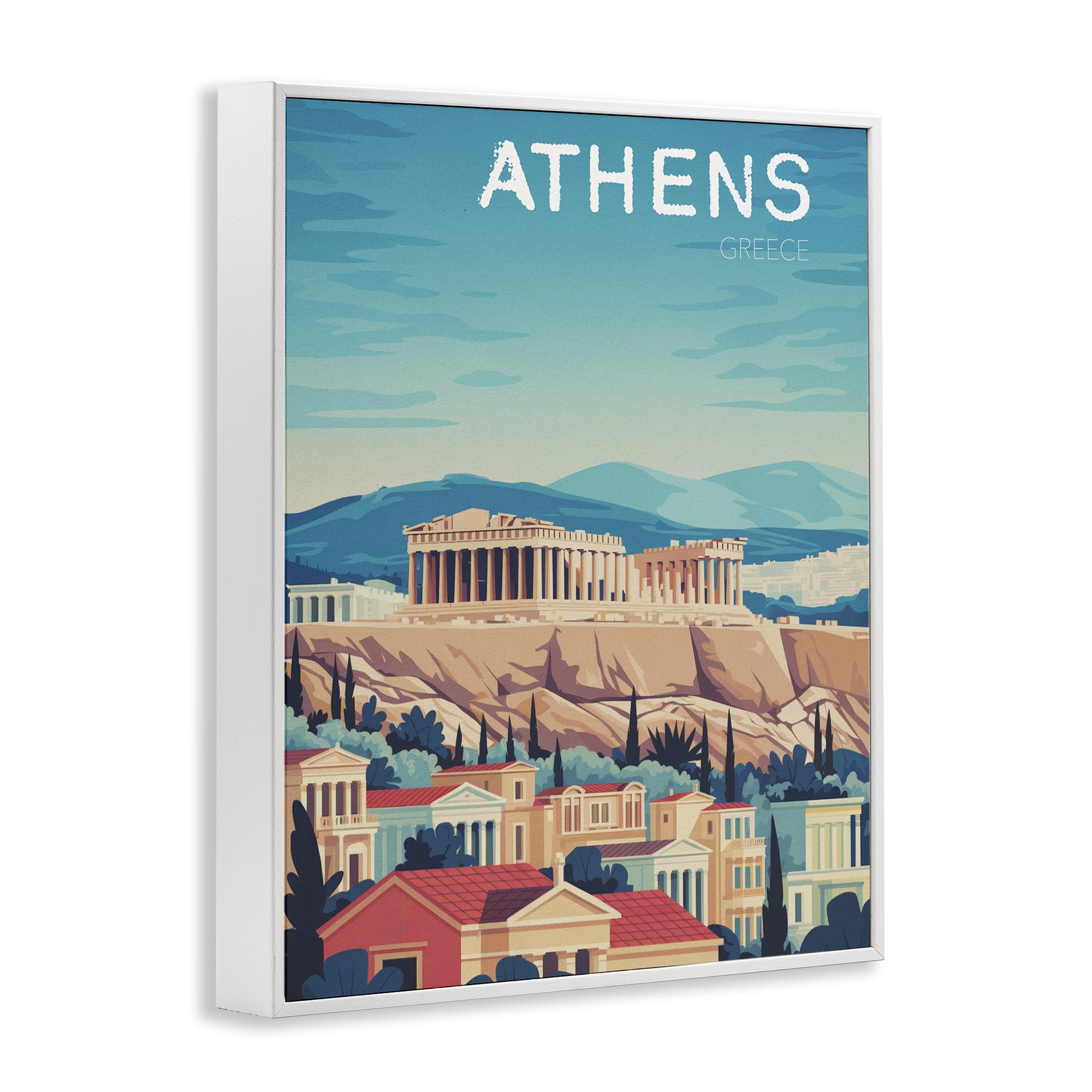 Stupell Industries Athens Topography Cityscape White Framed Giclee Art, design by Andreas Magnusson