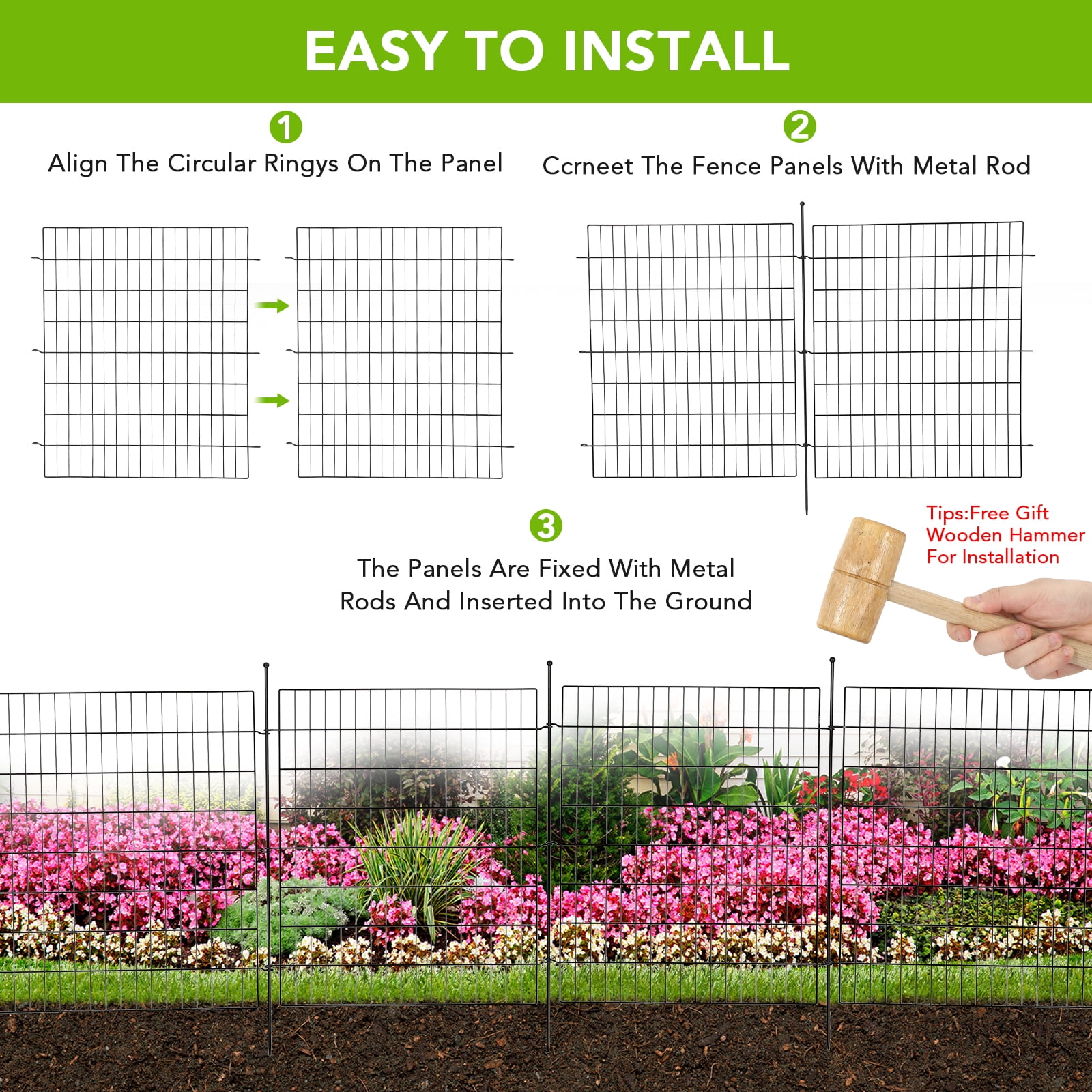 ChaoLink Garden Fence,10 Panels No Dig Decorative Fence for Outdoor ,Yard, Patio,29*32 In Animal Barrier Rustproof Metal Wire Panel,Temporary Dog Fence Flat topFlat top 29w×32h in