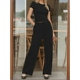 thumbnail image 2 of Weardear Women's 2 Piece Outfits Lounge Sets Ruched Short Sleeve Tops and High Waisted Wide Leg Pants Tracksuit Sets, 2 of 5