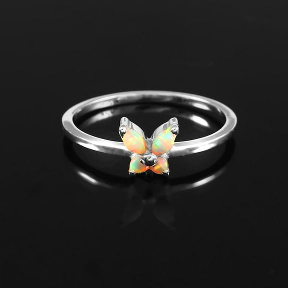 Winstonegemsjewels Marquise Cut Fire Opal Butterfly Style Ring in Sterling Silver – Elegant Opal Gemstone Ring for Women, Unique Promise or Girlfriend Gift Silver 4