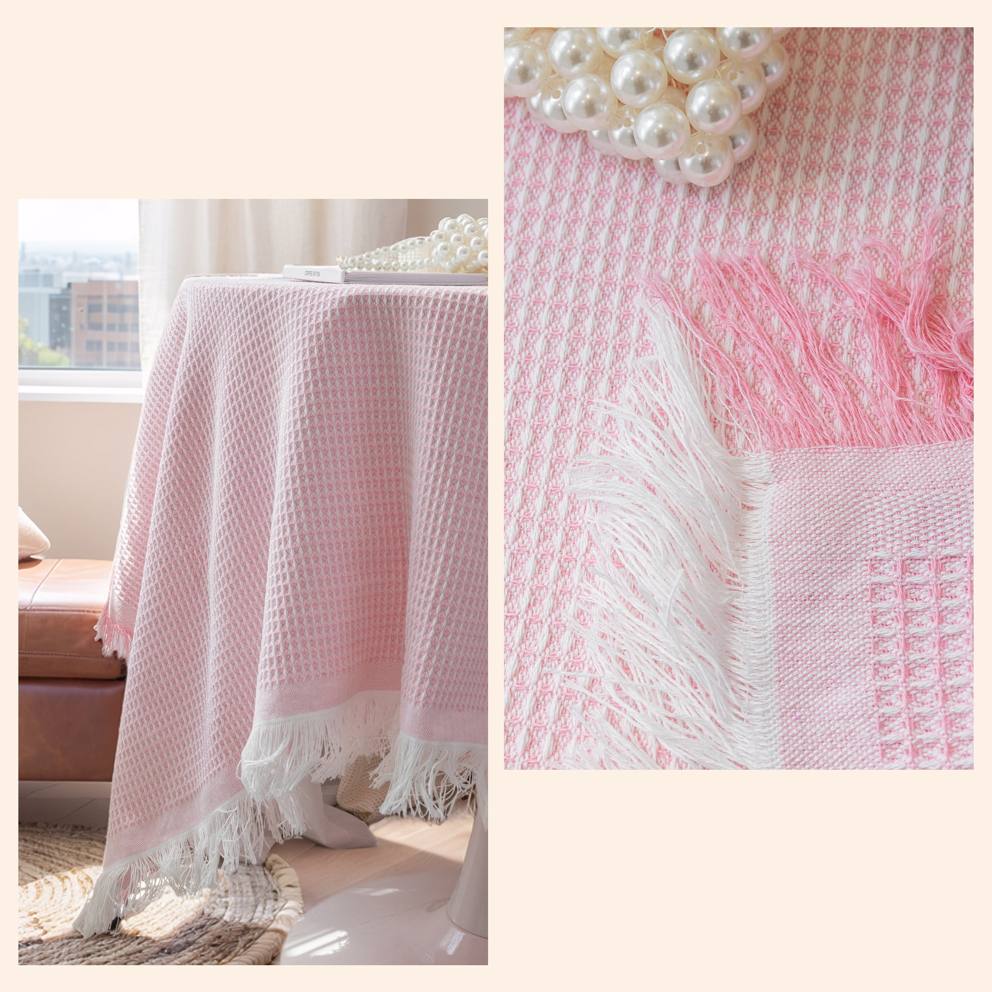Unique Bargains Waffle Table Cover for Indoor and Outdoor Pink 35.4"x33.5"