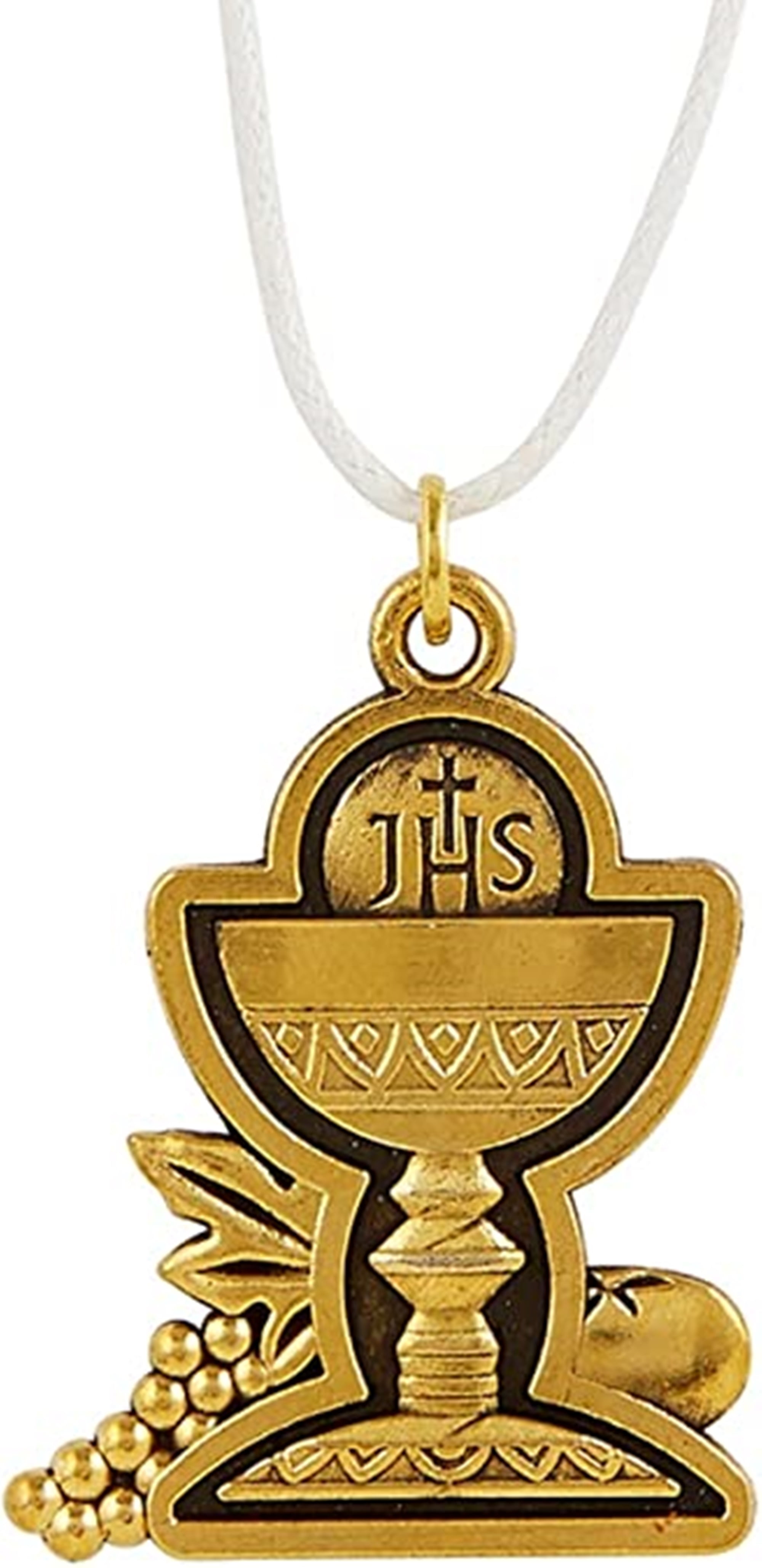 First Communion IHS Chalice Charm Necklace, Includes Prayer Card