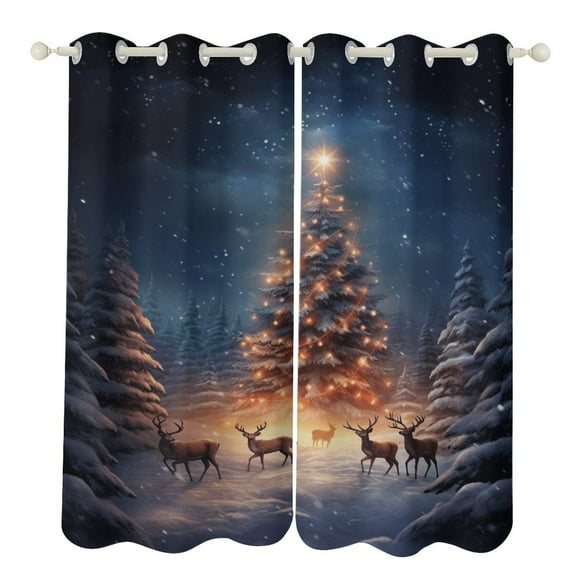 Merry Christmas Snowman Christmas Tree Curtains Watercolor Theme Window Curtains Grommet Blackout Drapes for Living Room Bedroom