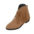 thumbnail image 2 of AUNVITO Women's Bohemian Fringe Ankle Boots Winter Comfortable Tassel Thick Bottom Low Heel Casual Shoes, 2 of 9