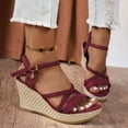 thumbnail image 2 of Rokment Women's Platform Wedge Dressy Sandals Stylish Casual Cross-Straps Espadrilles Chunky Heeled Beach Strappy Summer Shoes for Ladies Vacation Wine Size 7.5, 2 of 8