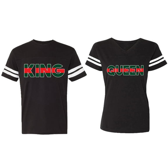 Red Green King Queen Matching Couple Cotton Jerseys (Men Black / Women Black) (Men S / Women S)