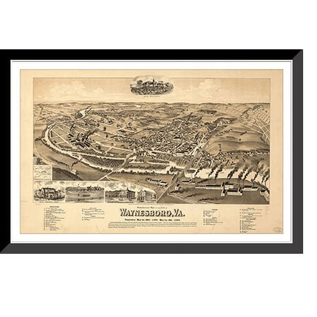 Historic Framed Print, VA Waynesboro 1891 MAP, 17-7/8" x 21-7/8"