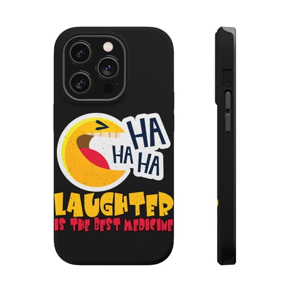 DistinctInk Tough Case for Apple iPhone 15 PRO (6.1" Screen), Compatible with MagSafe Charging - Laughter Best Medicine