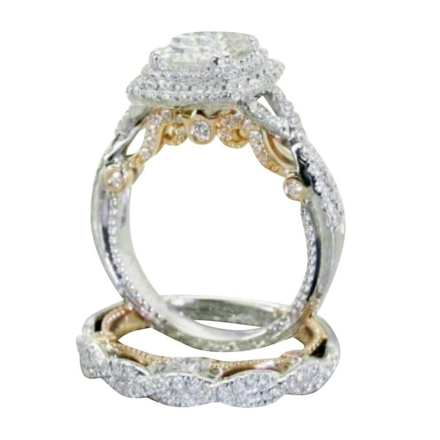 MZXELPRJD Womens Silver Rings Gold Plated Square Diamond Princess Ring Gold Diamond Engagement Ring Latest Wedding Ring Designs Gold Ring Sets Silver Size 9