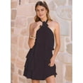 thumbnail image 4 of Women's Floral Backless Mini Halter Neck Applique Layered Ruffled Hem Dress for Party Black S, 4 of 8