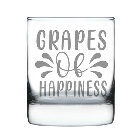 

Grapes of Happiness Rocks Glass Hand Engraved Etched Whiskey Unique Gift for Wine Lovers Barware Decoration Fun Glass