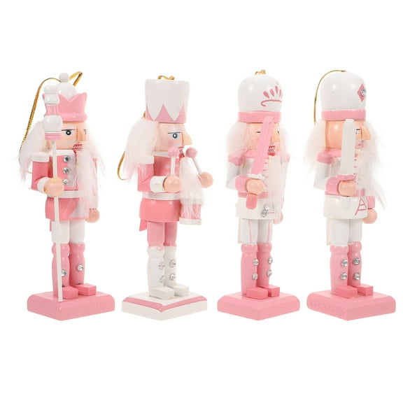 Amosfun 4Pcs Christmas Nutcracker Ornaments Pink Wood Hanging Decoration for Holiday Gatherings