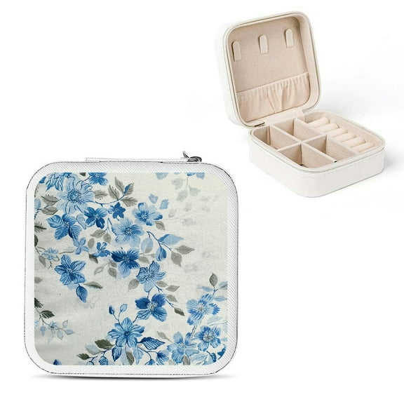 FCXZI Vintage Blue Flowers Lace Small Jewelry Box for Women White