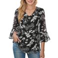 thumbnail image 2 of Blusa Bebonnie para mujer con volantes, manga 3/4, cuello en V, doble capa, 2 of 6