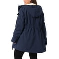 thumbnail image 3 of Abrigo de mujer plus size Agnes Orinda, chaqueta con capucha forrada de felpa, cintura elástica, cierre de cremallera y botones, mangas largas, parka con bolsillos, 3X azul oscuro, 3 of 6