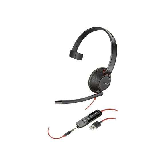 Poly Blackwire 5210 - Headset - on-ear - wired - USB, 3.5 mm jack - black - Certified for Microsoft Teams, Certified for Skype for Business, Cisco Jabber Certified, Avaya Certified