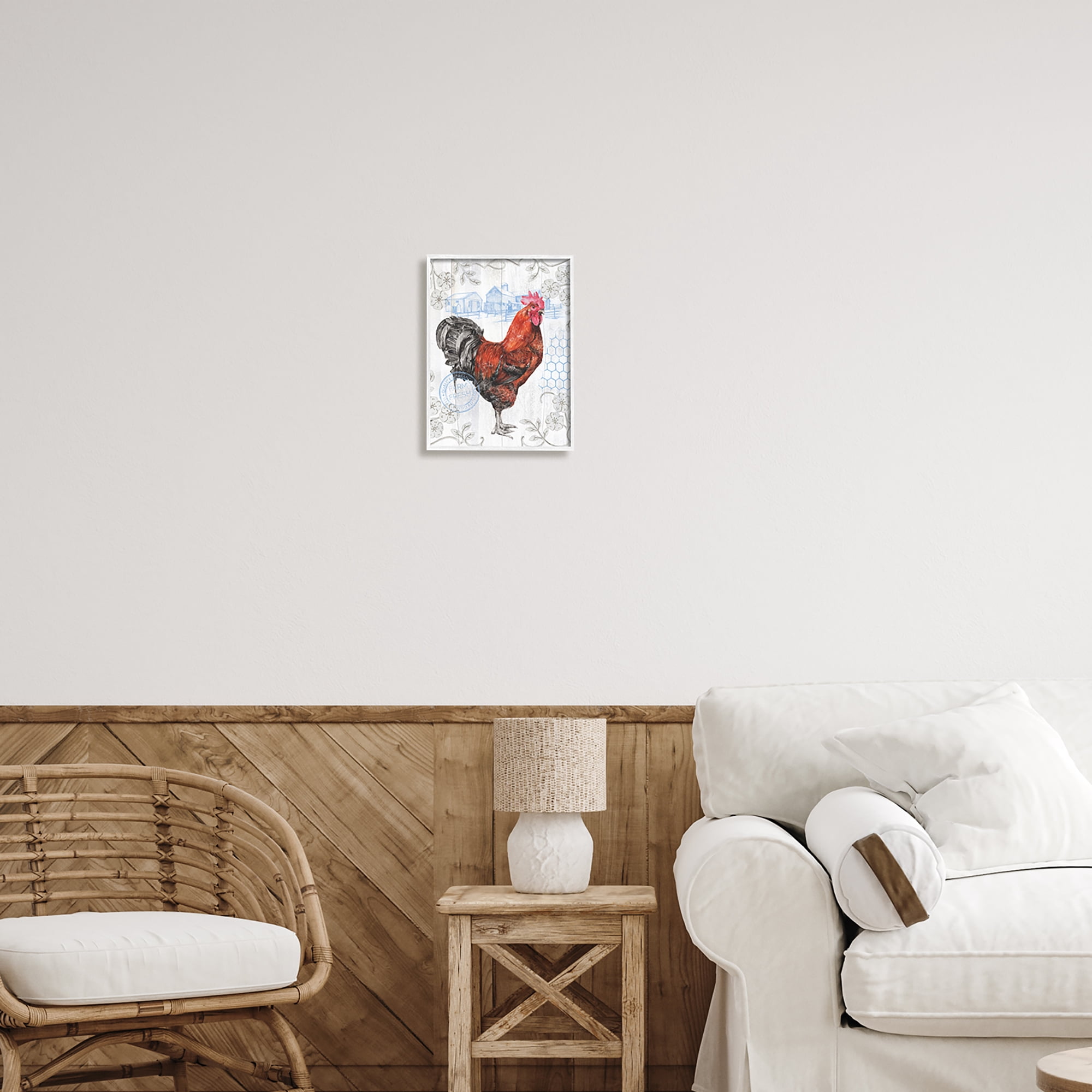 Stupell Industries Rustic Farmhouse Rooster Animals & Insects Painting White Framed Art Print Wall Art, 11 x 14