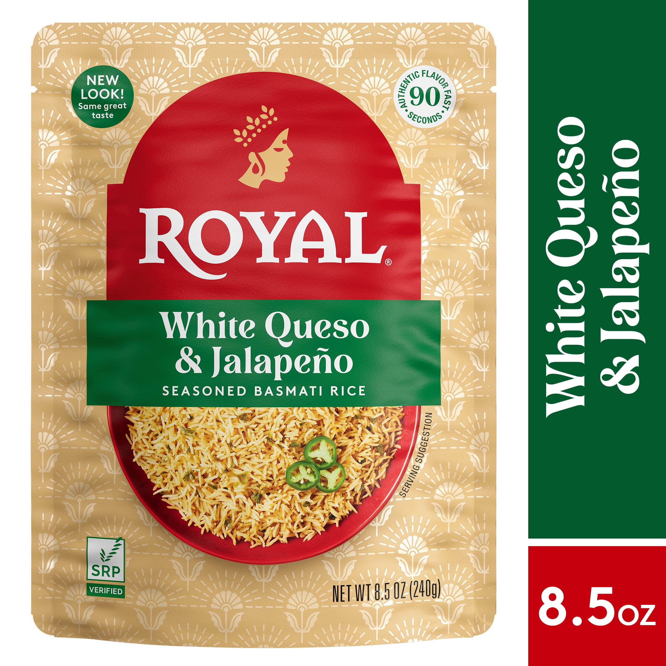 (2 pack) Royal White Queso & Jalapeno Basmati Rice - Ready to Heat Basmati Rice - 8.5 oz Microwaveable Pouch