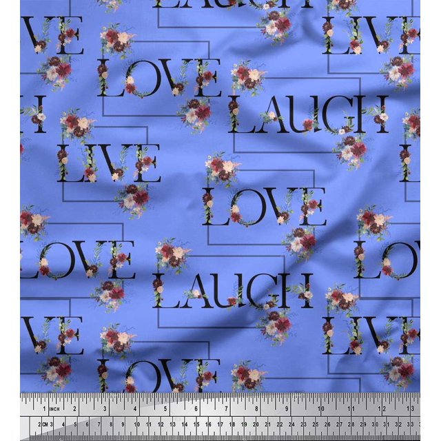 Soimoi polyester Crepe Fabric Floral Love Text Decor Fabric Printed Yard 52 Inch Wide