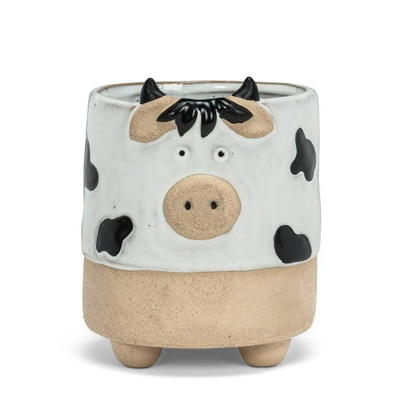 Abbott Collection 27-CRITTER-826-LG Large Cow on Legs Planter, White/Black