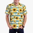thumbnail image 1 of Fotbe White Blue Striped Sunflower Pattern Men’s Golf Polo Shirt – Breathable Performance Golf Shirt with Button-Down Collar-Small, 1 of 6