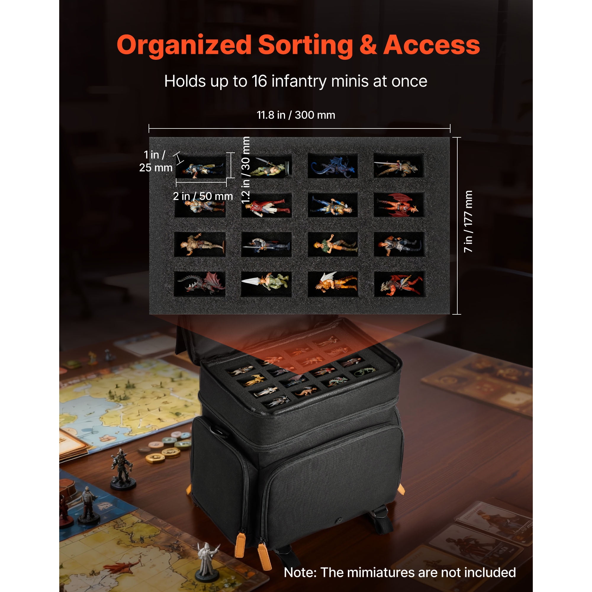KFFKFF Miniature Storage and Transport Bag, Holds 16 Infantry Figures, Carrying Case with Handle & Adjustable Shoulder Strap, Includes Foam Layer for Ample Storage (Figures Not Included)
