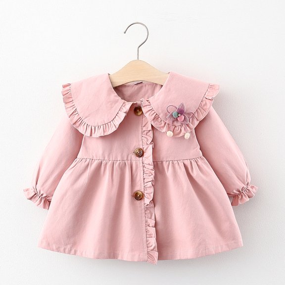Yidarton 2022 Spring And Autumn Lace Long Sleeve Little Girl Dress New Solid Color Children's Coat suit 1-6 Years Girls Pink