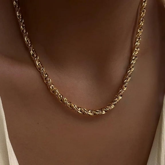 LAPRECIEUZ DE ARTHES JEWELRY 18K Gold Plated Braided Herringbone Chain, Twisted Rope Necklace Women's 18"