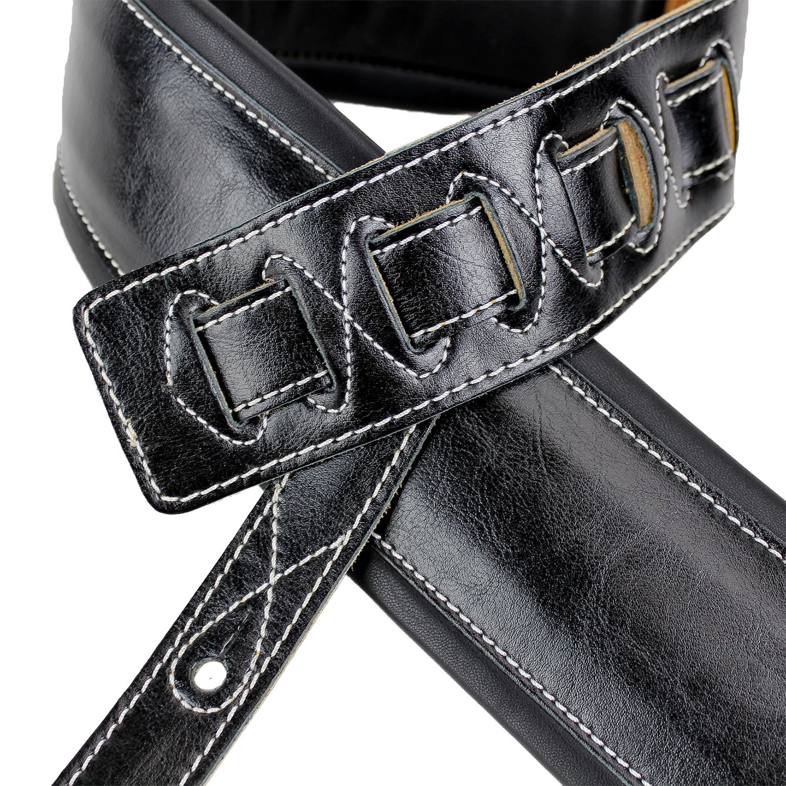 Walker & Williams C-22-XL Extra Long Double Padded Black Leather Guitar Strap up to 64"