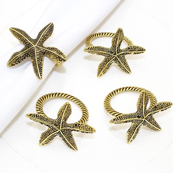 HEMOTON 6PCS Antique Style Napkin Rings Sea Star Napkin Rings Dinner Table Decor Coastal Beach Themed Decor Alloy Napkin Holders for Dining