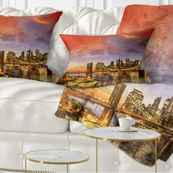 Designart Manhattan Skyline at Winter - Cityscape Photo Throw Pillow - 12x20