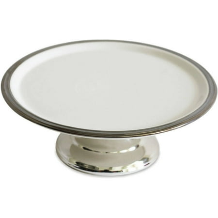 12 Inch Round Cake Plate - Footed Cake Plate, White and Silver