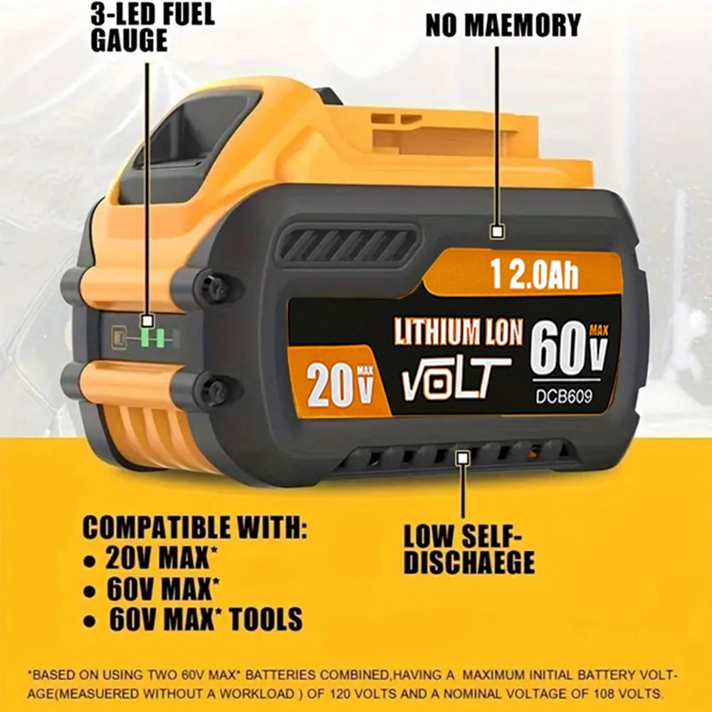 2Pack 12.0Ah for dewalt flexvolt 20v/60v max battery lithium-ion dcb609 dcb606-2