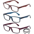 thumbnail image 2 of 3 Pack Light Compact Squared Fashion Reading Glasses Translucent Spring Hinges with Lanyard +3.50, Brown, Blue & Red, 2 of 2