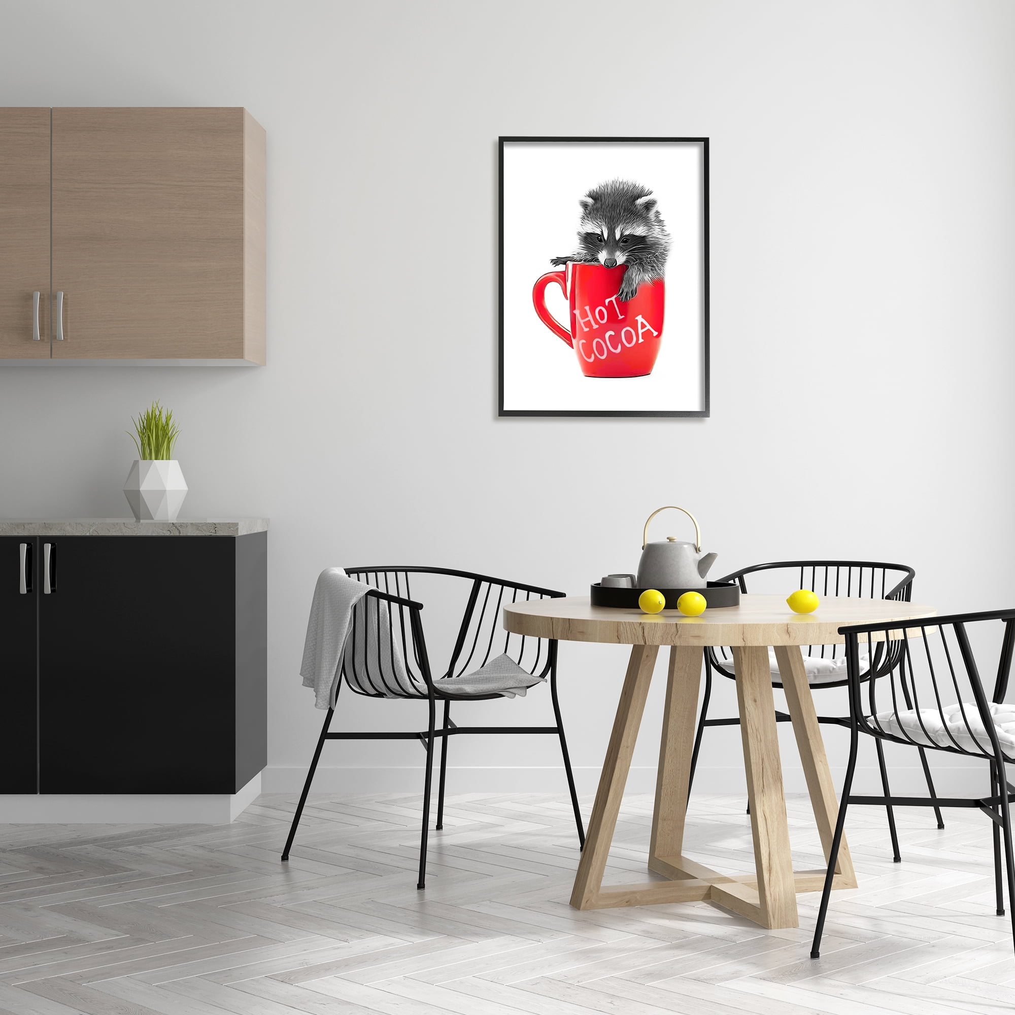 Stupell Industries Raccoon in Cocoa Mug Animals & Insects Painting Black Framed Art Print Wall Art, 24 x 30