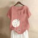 thumbnail image 2 of Camisas de Manga Corta para las Mujeres Blusas de Impresión Casual Botón Cuello Redondo, Top de Verano Ligero para el Día Y el Trabajo, 2 of 4