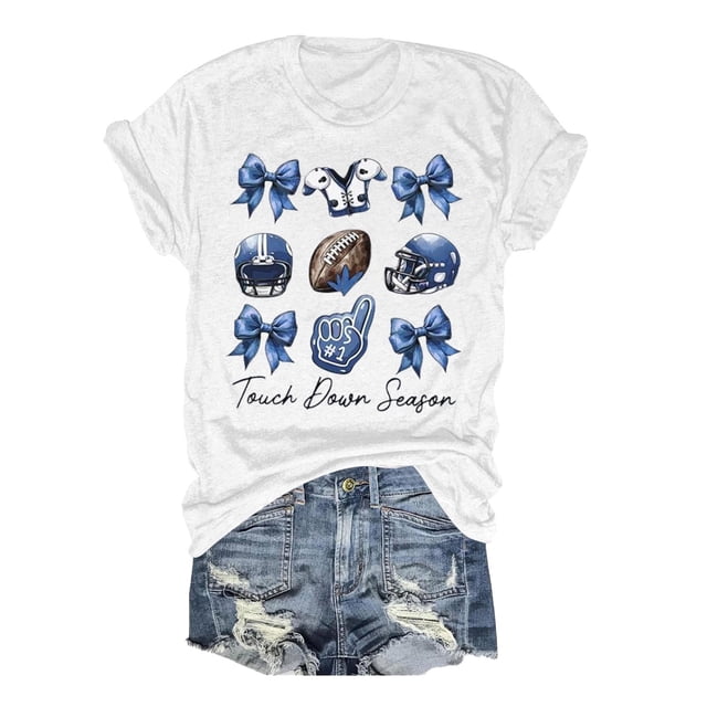 TSADFHJI Hauts de Noël Élégants pour Femmes Plus T-Shirt Décontracté Imprimé Rugby Col Rond Coupe Ample Manches Courtes S Blanc