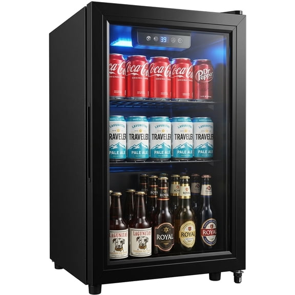 Dawmilon 1.8 Cu Ft Beverage Refrigerator, 70 Can Mini Fridge with Glass Door, Digital Temperature Control, Adjustable Shelves, Quiet Cooler for Beer Soda Wine, Office Dorm