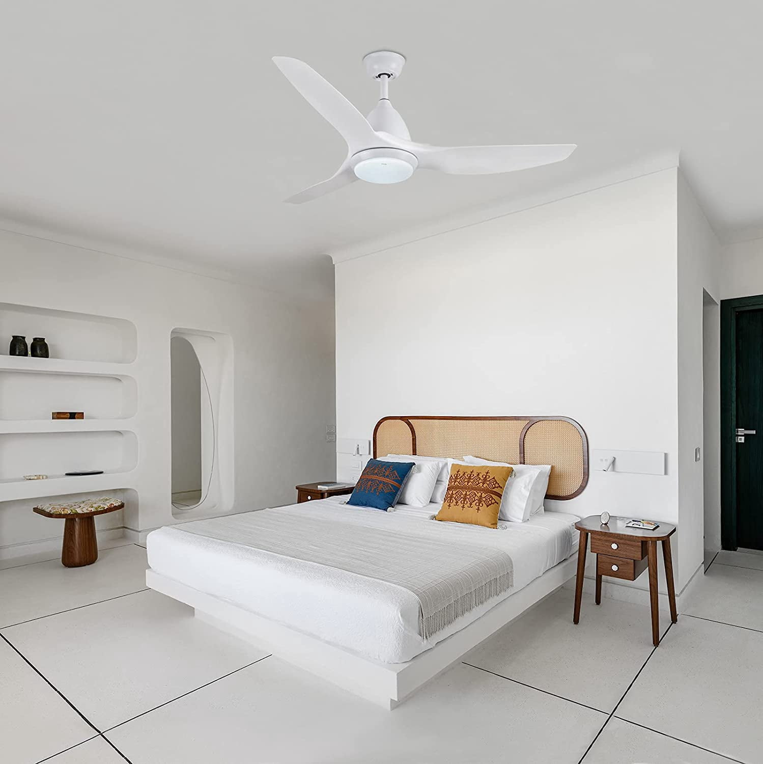 TCL Ceiling Fan with Light Bulb, Remote Control, Reversible Blades, for Indoor & Outdoor, White