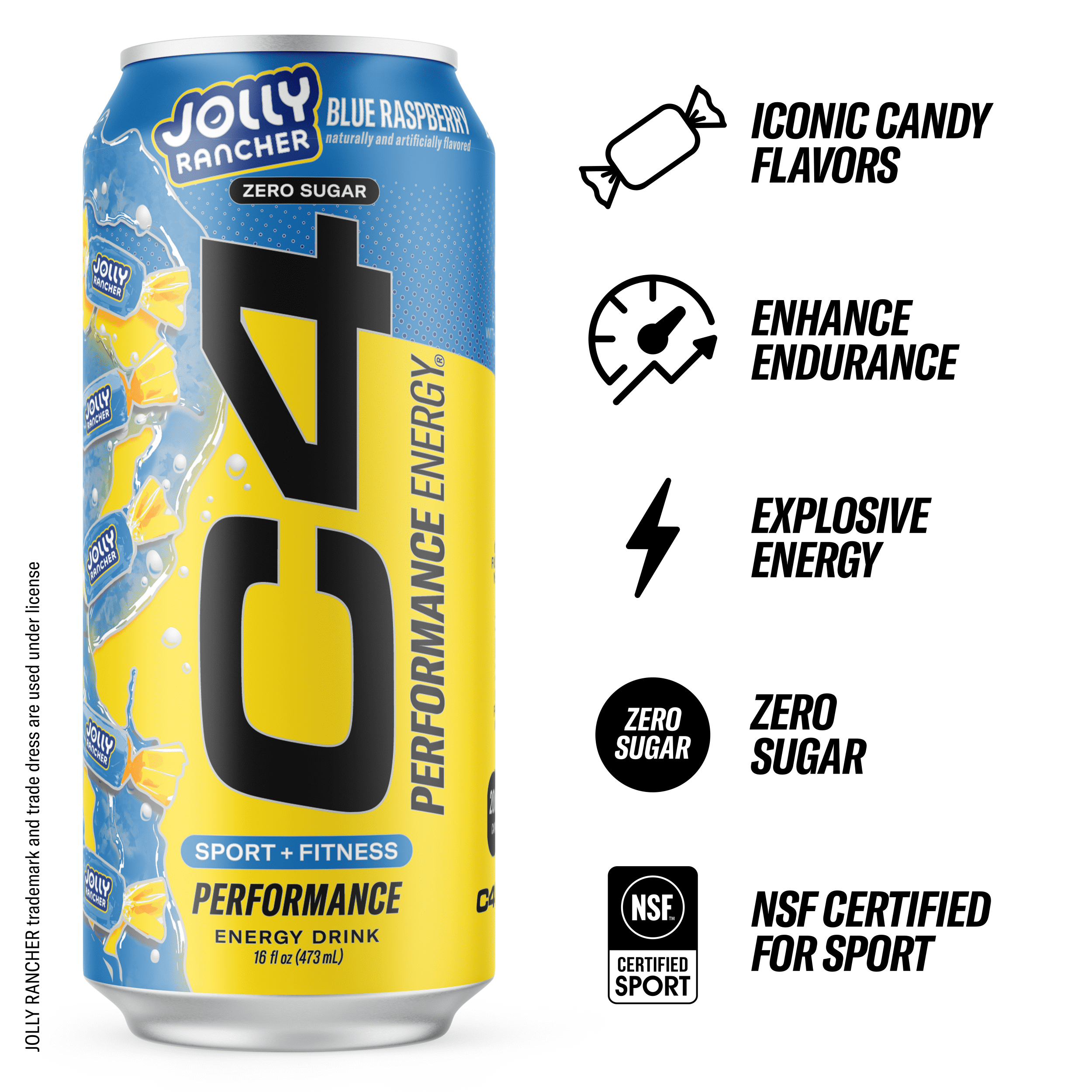 (4 pack) C4 Performance Energy Drink, Jolly Rancher Blue Raspberry, 16 fl oz Single Can