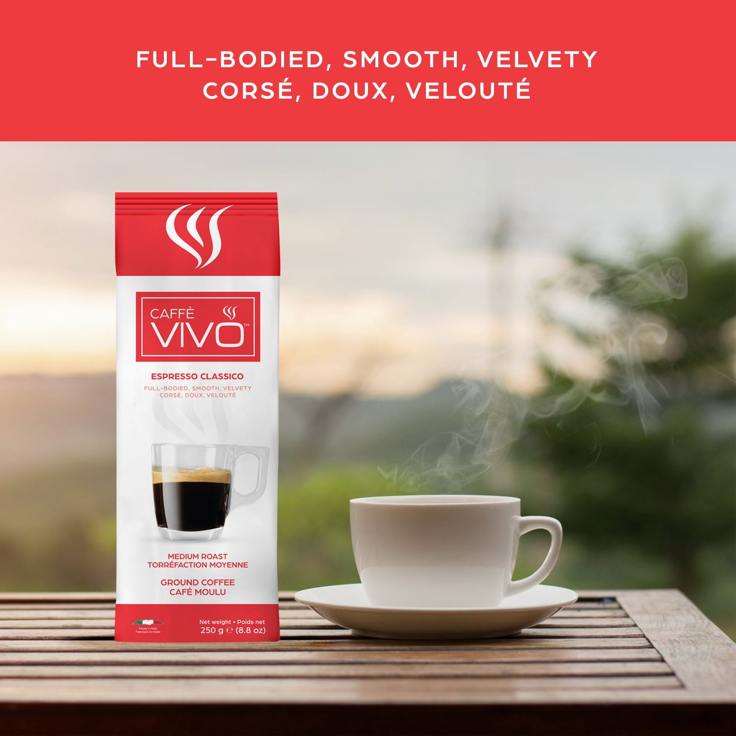 Caffè VIVO Espresso Classico (Ground Coffee), 250g Premium Ground Italian Coffee