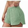 thumbnail image 3 of Womens Waffle Knit Pajama Shorts Soft Drawstring Lounge Bottoms Casual Workout with Pockets Light Green L, 3 of 9