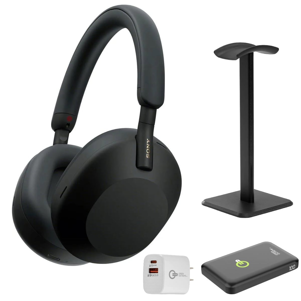 Sony WH-1000XM5 The Best Wireless Noise Canceling Headphones with Auto Noise Canceling Optimizer, Crystal Clear Hands-Free Calling, and Alexa Voice Control, Black, With Stand, P-Bank