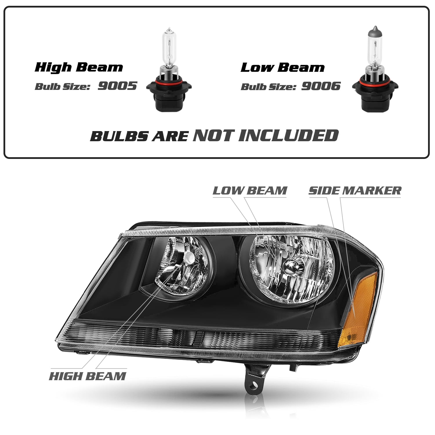 FOR 2008-2014 DODGE AVENGER HEADLIGHT DRIVER & PASSENGER SIDE HEADLAMP ASSEMBLY