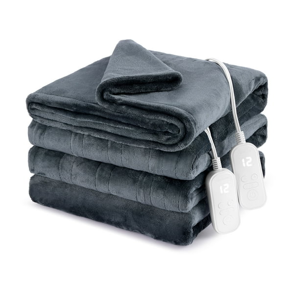 Sunbeam Electric Heated Blanket Velvet Texture 12 Heat Settings Auto Shut-Off Slate King 100 x 90, SUNBEAM SB VLVT SLAT KS BLTK