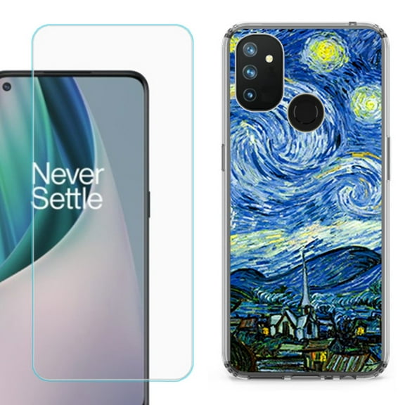 Slim-Fit Shockproof Phone Case compatible with OnePlus Nord N100, with Tempered Glass Screen Protector, by OneToughShield ® - Starry Night Paris