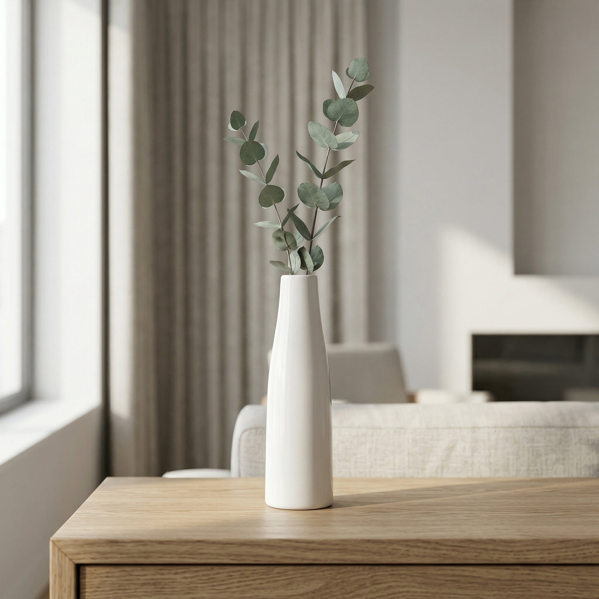 Unique Bargains Ceramic Bud Flowers Slim Decorative Vase White 1.7"L x 1.7"W x 5.9"H