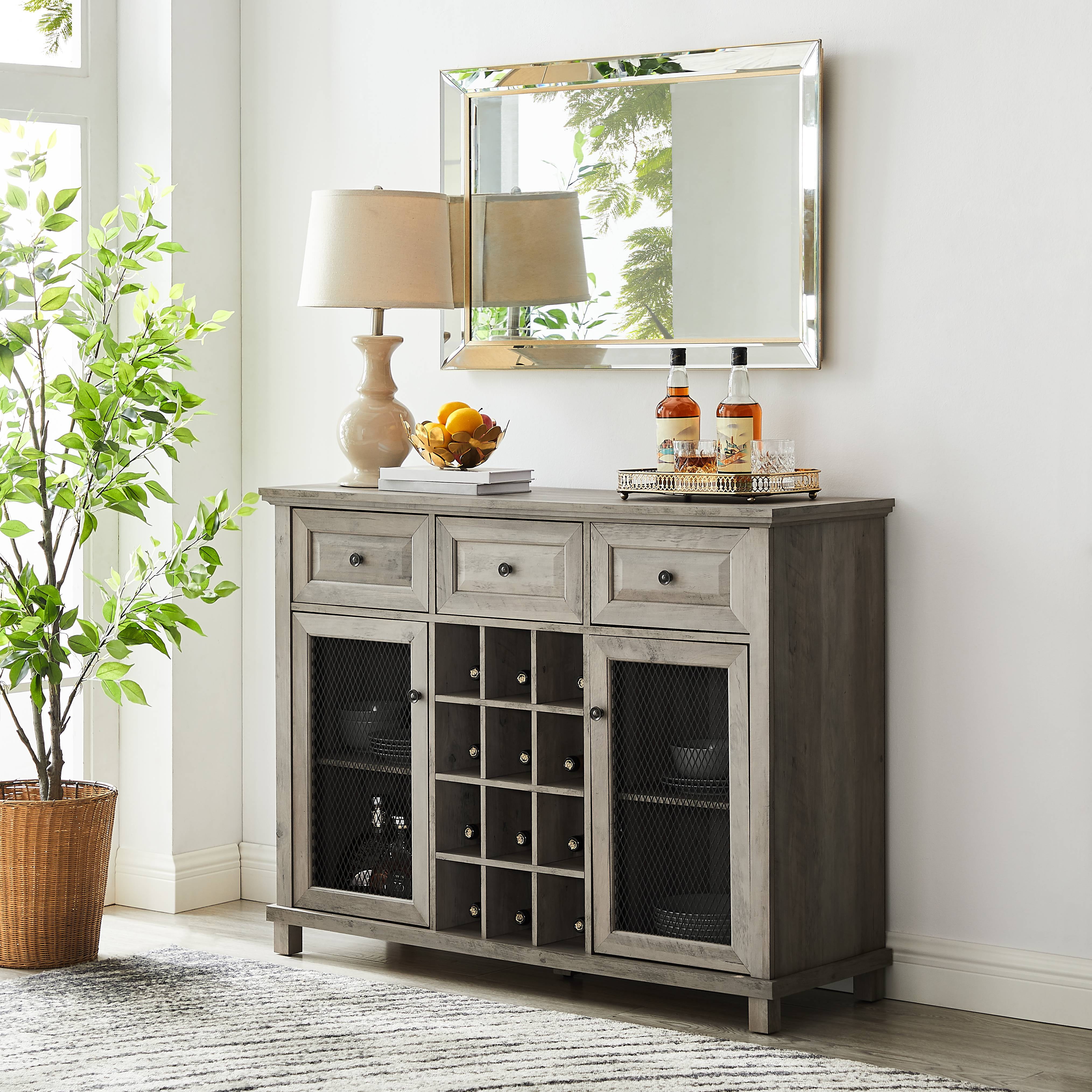 Gramercy Way Grey Wash and Wine Rack with Mesh Doors